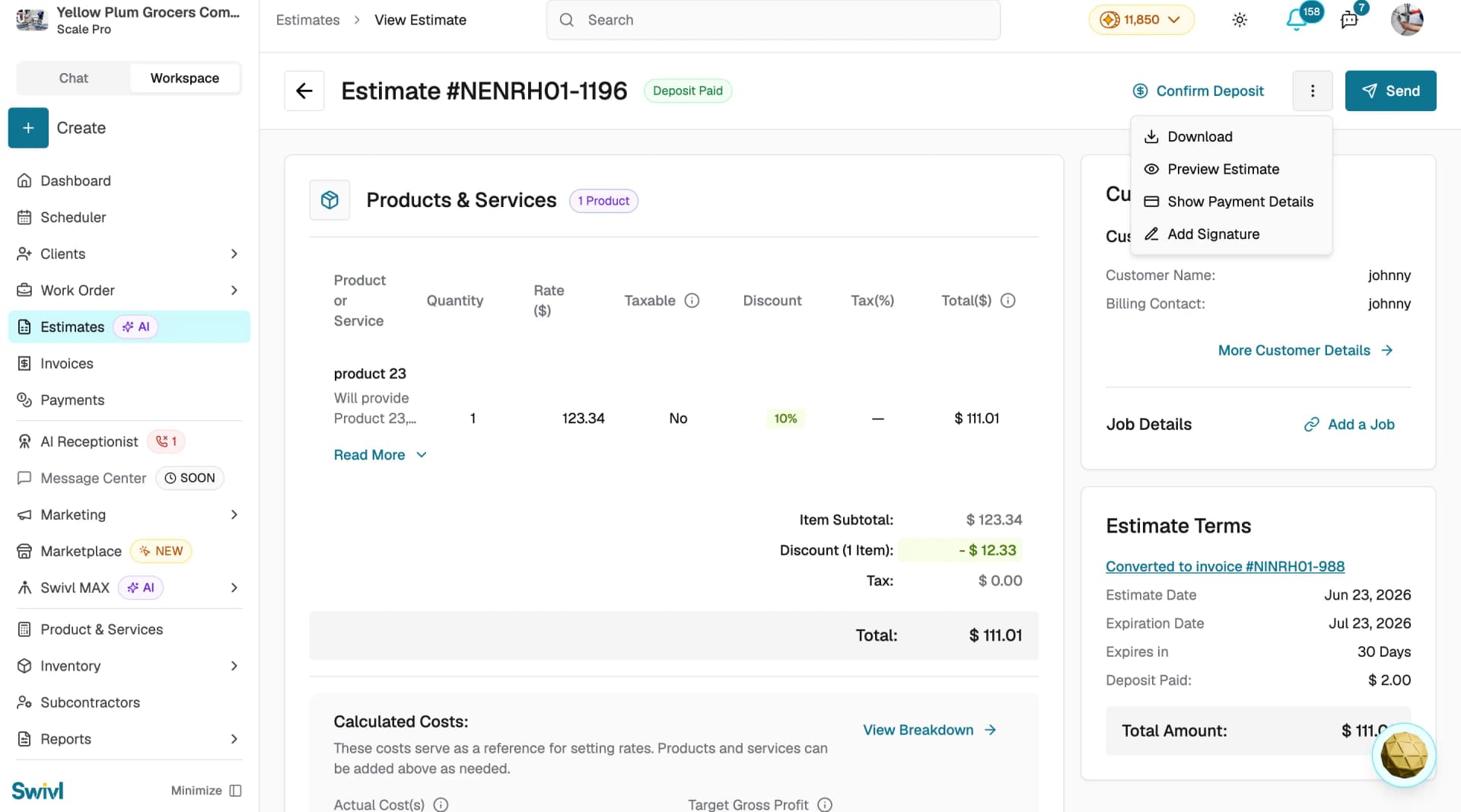estimate revert